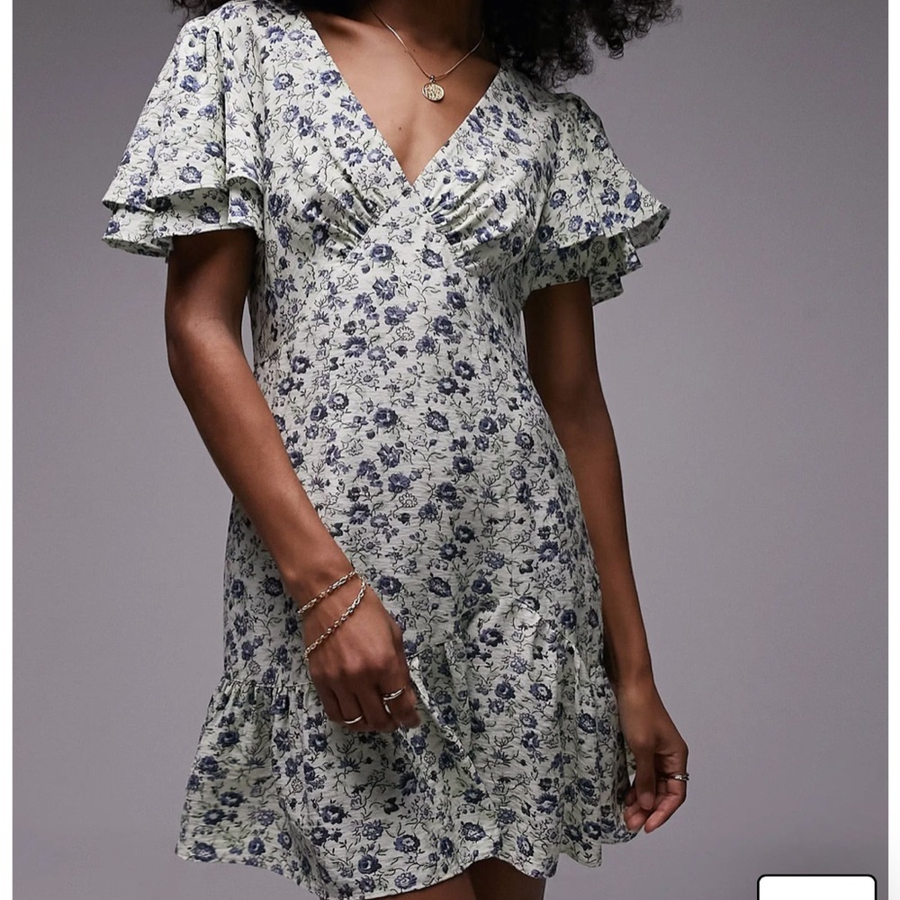 Topshop floral flutter sleeve dress